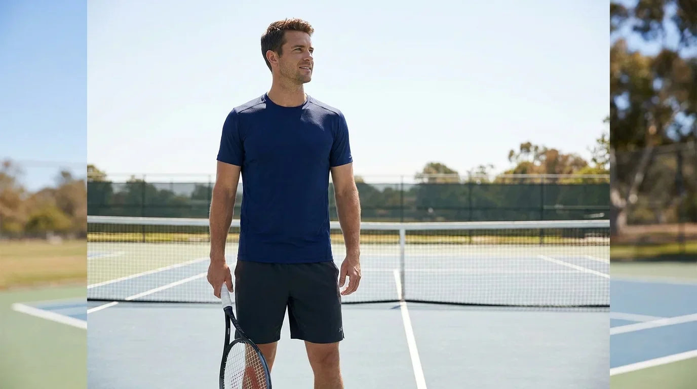 Men's tennis shorts buying guide - DUC Sport men's performance tennis shorts on court